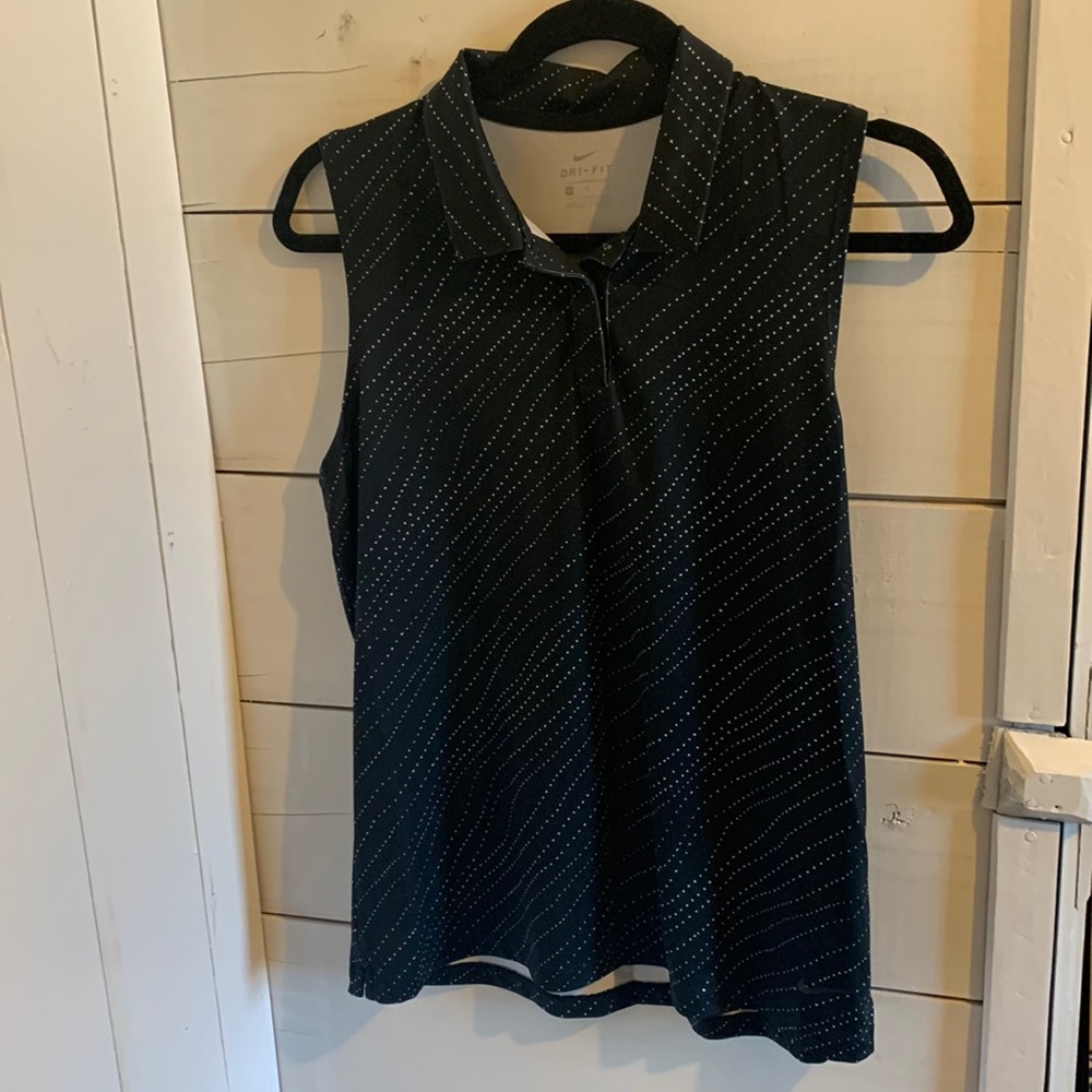Nike Womens Golf Tank black with white polka dots and collar in medium